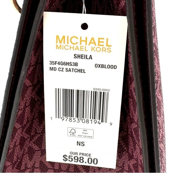 Michael Kors Sheila Medium Center Zip Satchel Bag Ox Blood Multi - Picture 11 of 11